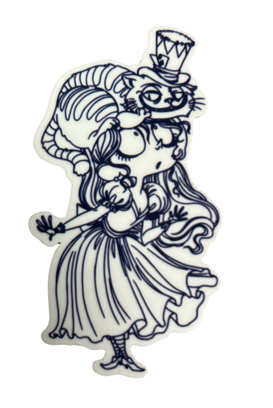 3” Glow in the dark Alice and Cheshire Cat Decorative Sticker.