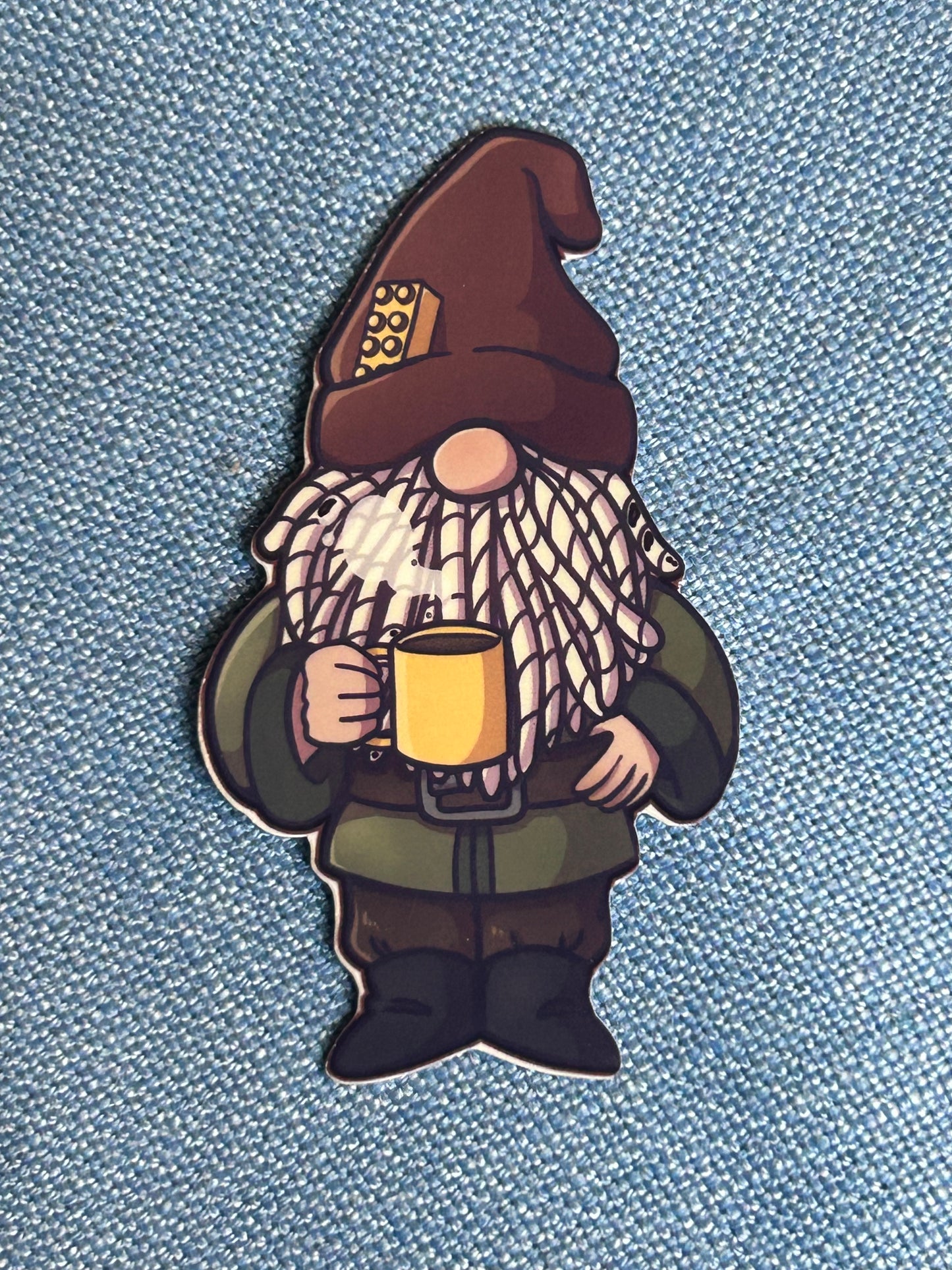 3” Coffee Yarn Gnome Decorative Sticker