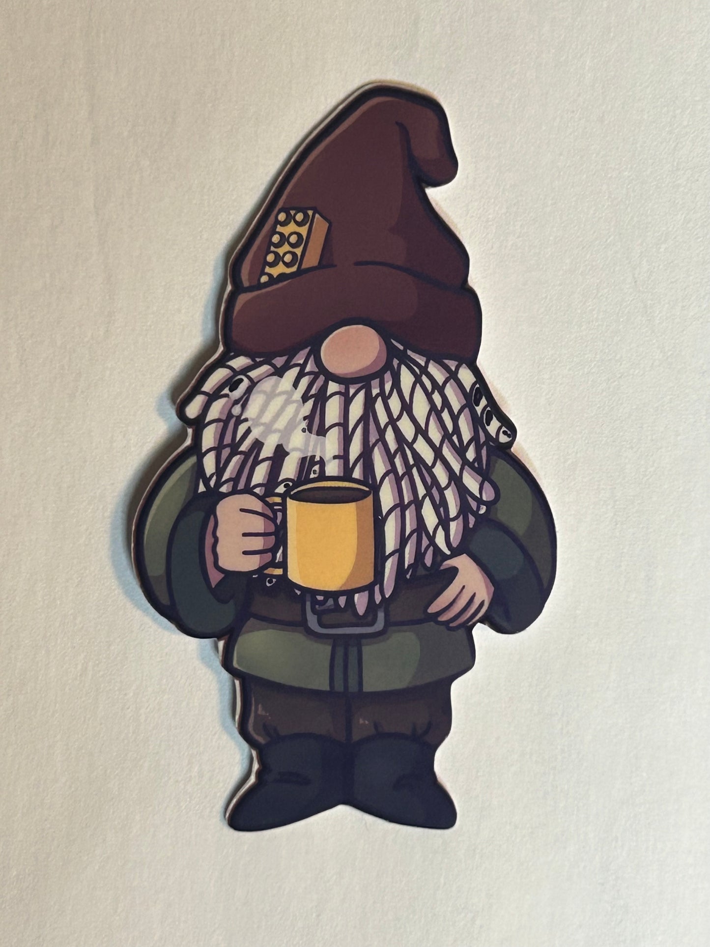 3” Coffee Yarn Gnome Decorative Sticker