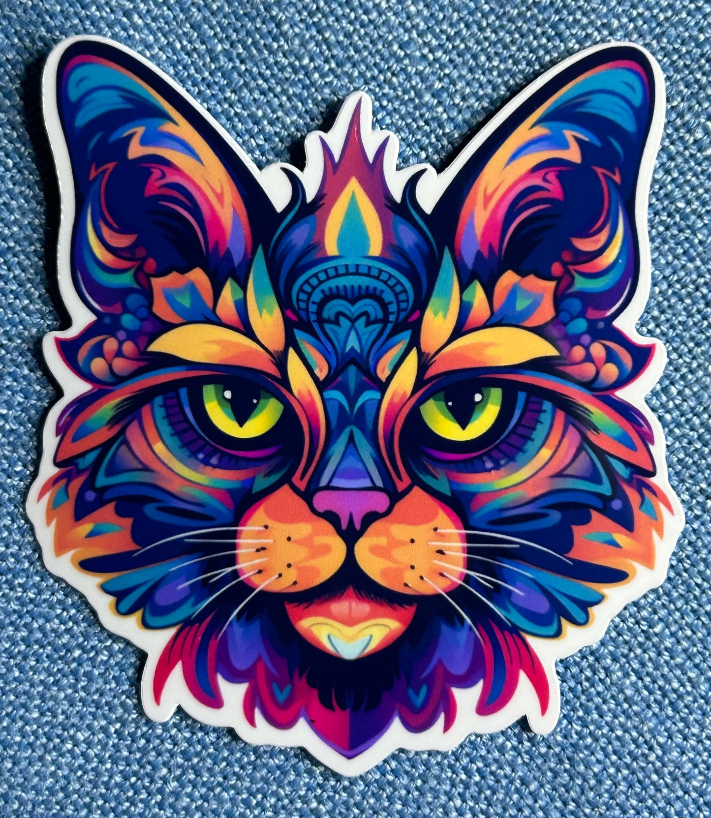 3” Glossy Psychedelic Cat 1 Decorative Sticker