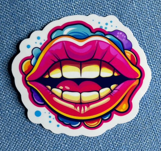 3” Glossy Psychedelic Lips Decorative Sticker